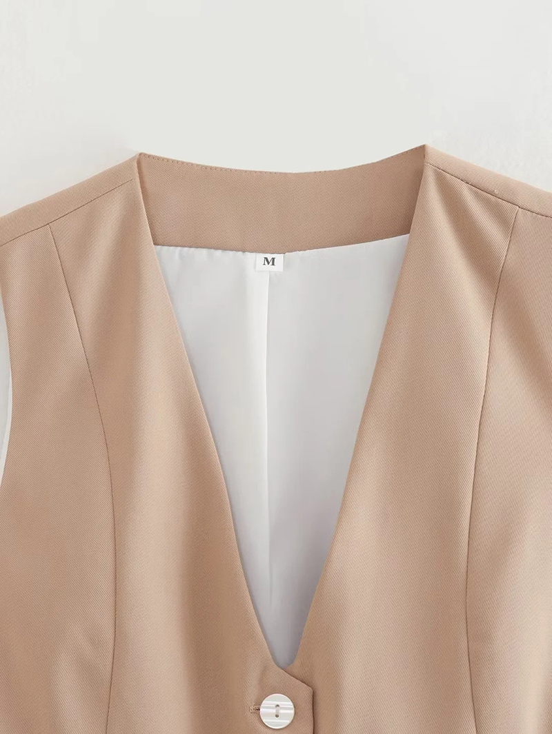 Fashion White Polyester V-neck Button-up Vest,Coat-Jacket