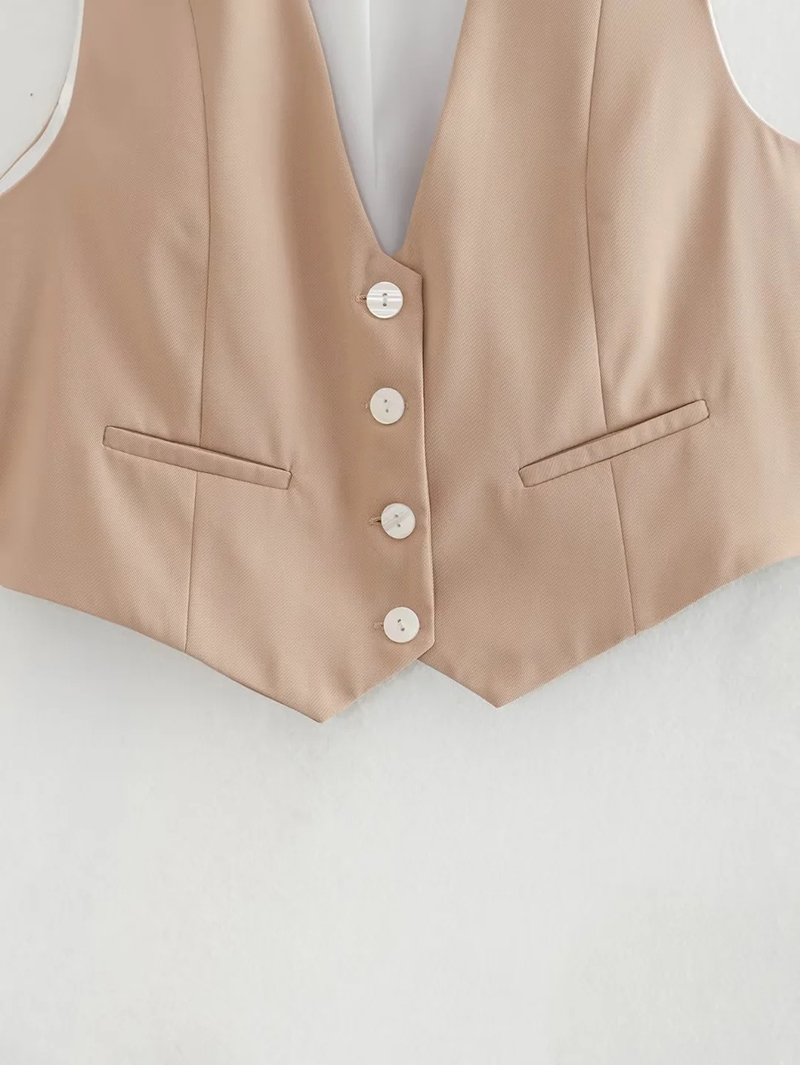 Fashion Black And White Grid Polyester V-neck Button-up Vest,Coat-Jacket