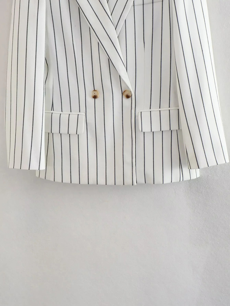 Fashion White Polyester Striped Pocket Blazer,Coat-Jacket