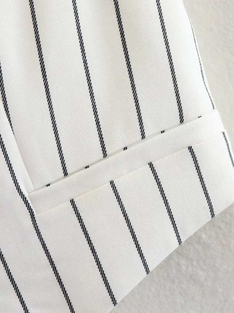 Fashion White Polyester Striped Vest Jacket,Coat-Jacket