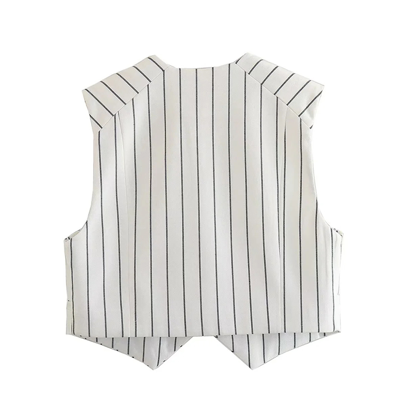 Fashion White Polyester Striped Vest Jacket,Coat-Jacket
