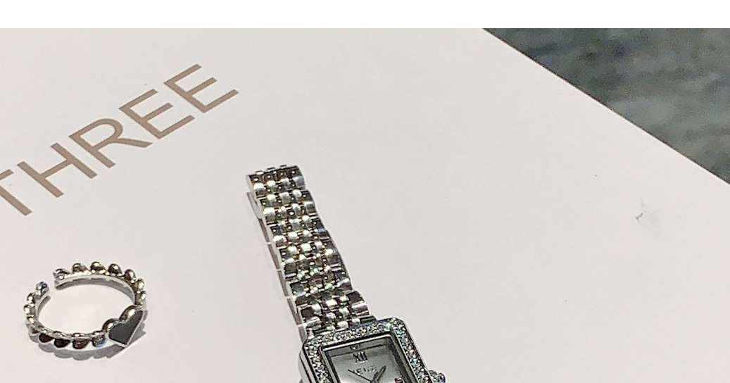 Fashion Silver Stainless Steel Diamond Steel Band Square Watch (with Battery),Ladies Watches