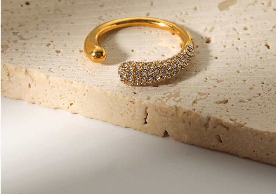 Fashion 7# Titanium Steel Inlaid Zirconium Geometric Split Ring,Rings