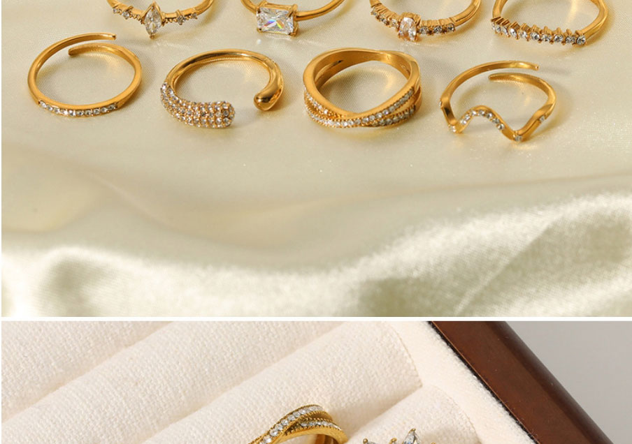 Fashion 3# Titanium Steel Inlaid Zirconium Geometric Split Ring,Rings