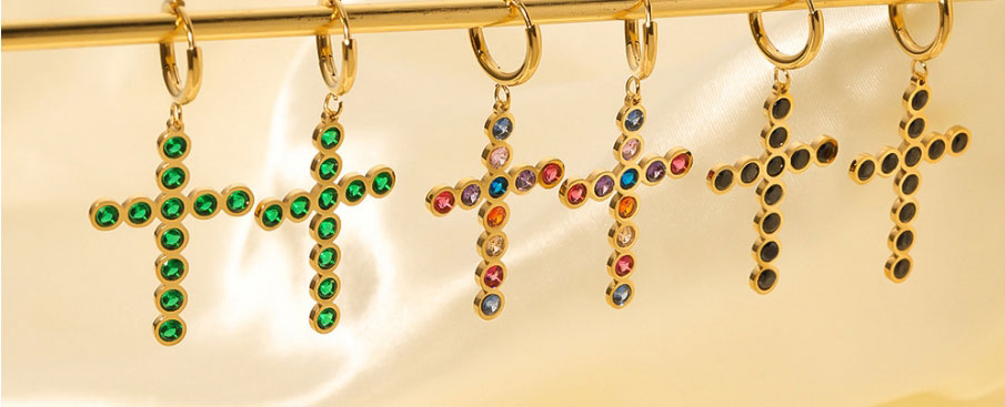 Fashion Color Stainless Steel Diamond Cross Hoop Earrings,Earrings