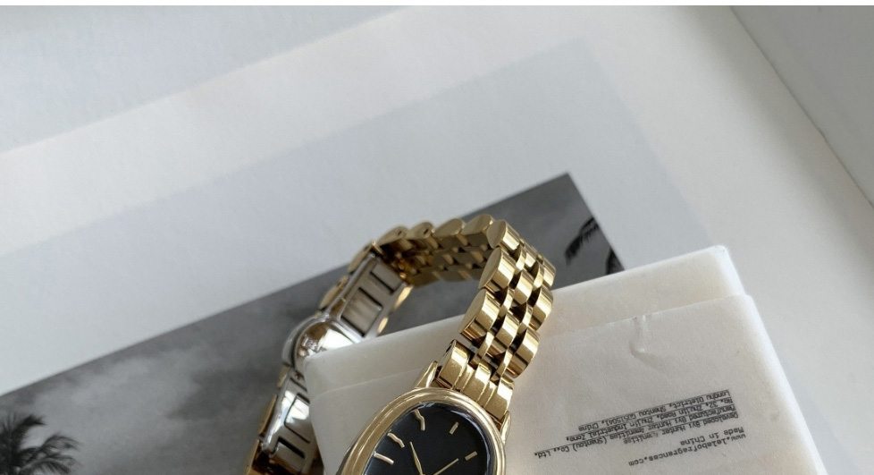 Fashion Gold With Black Face Pu Oval Dial Watch (with Battery),Ladies Watches