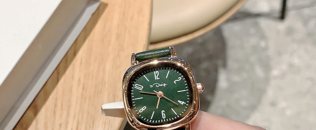 Fashion Green Belt Pu Square Dial Watch (with Battery),Ladies Watches