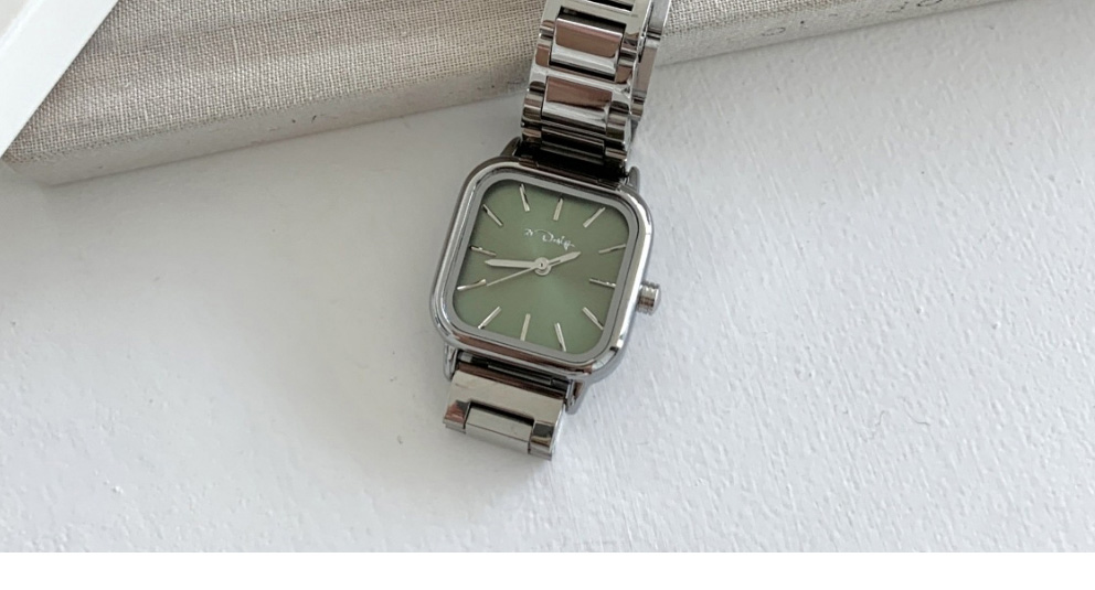 Fashion Green Face Pu Square Dial Watch (with Battery),Ladies Watches