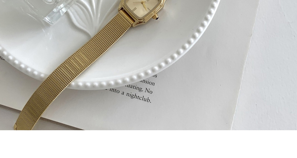 Fashion Golden Strip White Noodles Pu Square Dial Watch (with Battery),Ladies Watches