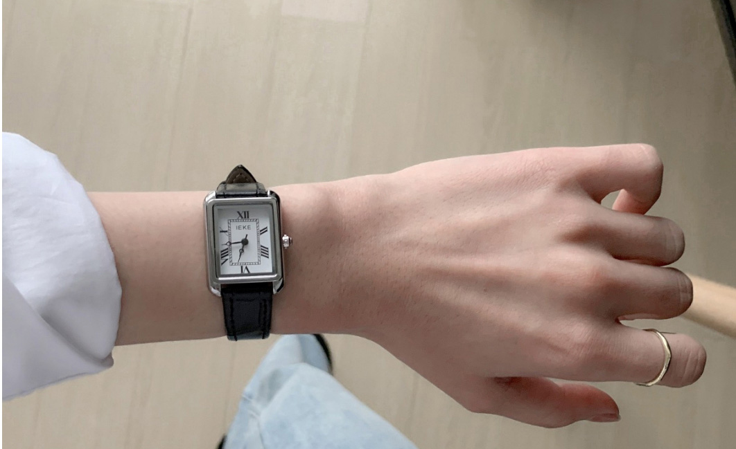 Fashion Black Belt Silver Frame White Surface Pu Square Dial Watch (with Battery),Ladies Watches