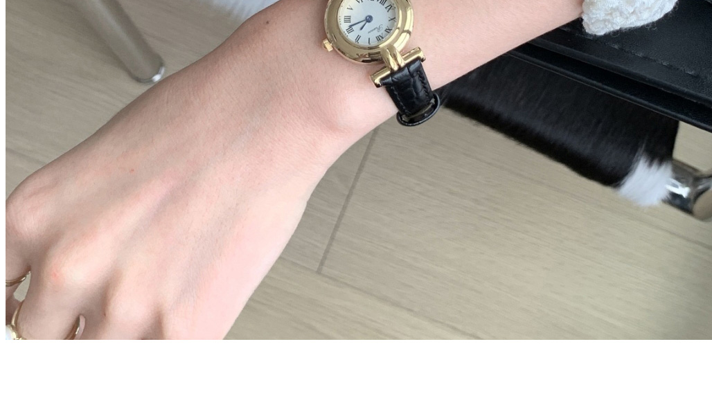 Fashion Black Belt Pu Round Dial Watch (with Battery),Ladies Watches