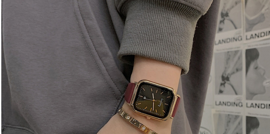 Fashion Coffee Belt Pu Square Dial Watch (with Battery),Ladies Watches