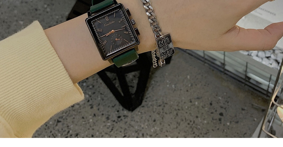 Fashion Black Belt Black Face Pu Square Dial Watch (with Battery),Ladies Watches