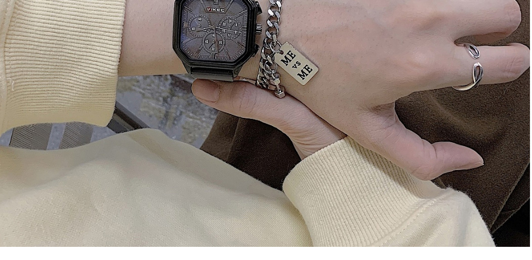 Fashion Gray Belt Pu Square Dial Watch (with Battery),Ladies Watches