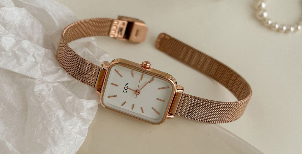 Fashion Rose Gold White Noodles Stainless Steel Rectangular Dial Watch (with Battery),Ladies Watches