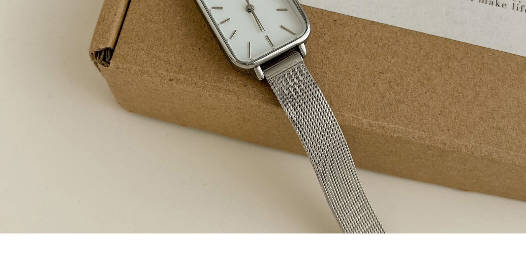 Fashion Silver With White Noodles Stainless Steel Rectangular Dial Watch (with Battery),Ladies Watches