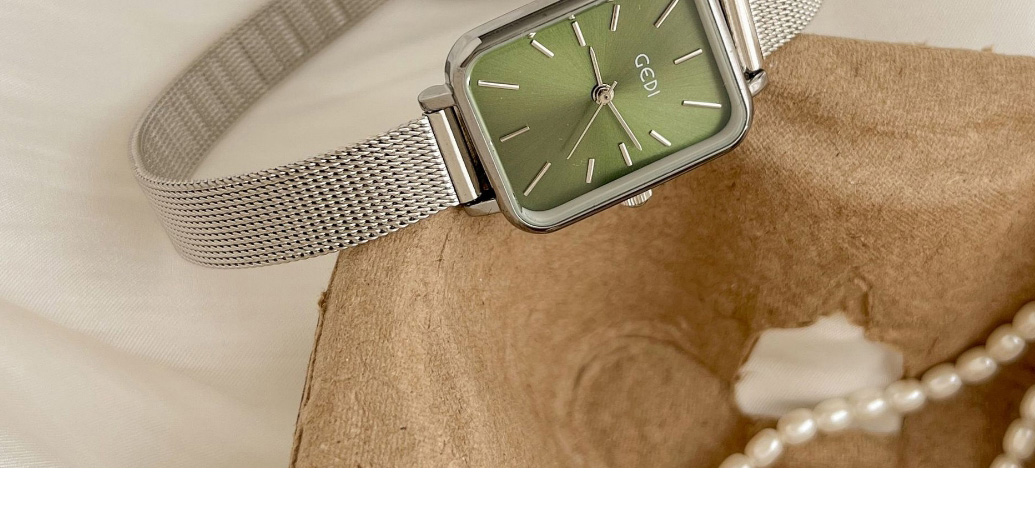 Fashion Silver With Green Surface Stainless Steel Rectangular Dial Watch (with Battery),Ladies Watches