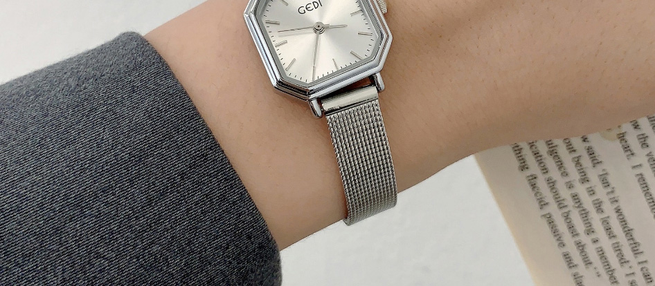 Fashion Silvery White Stainless Steel Polygon Dial Watch (with Battery),Ladies Watches