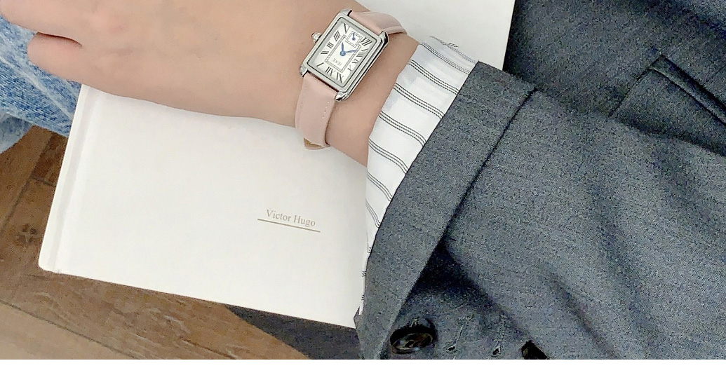 Fashion Khaki Belt Pu Rectangular Dial Watch (with Battery),Ladies Watches