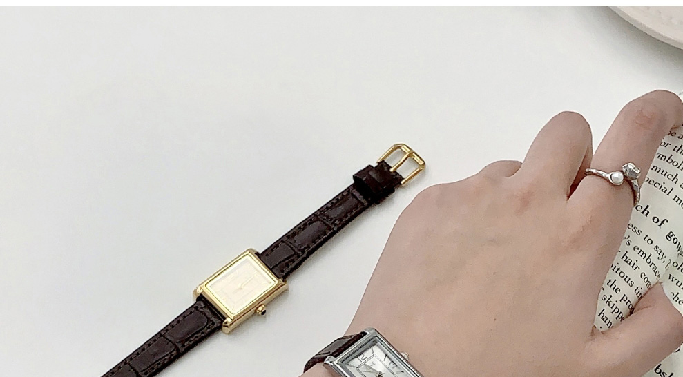 Fashion Coffee With Silver Frame White Noodles Pu Rectangular Dial Watch (with Battery),Ladies Watches