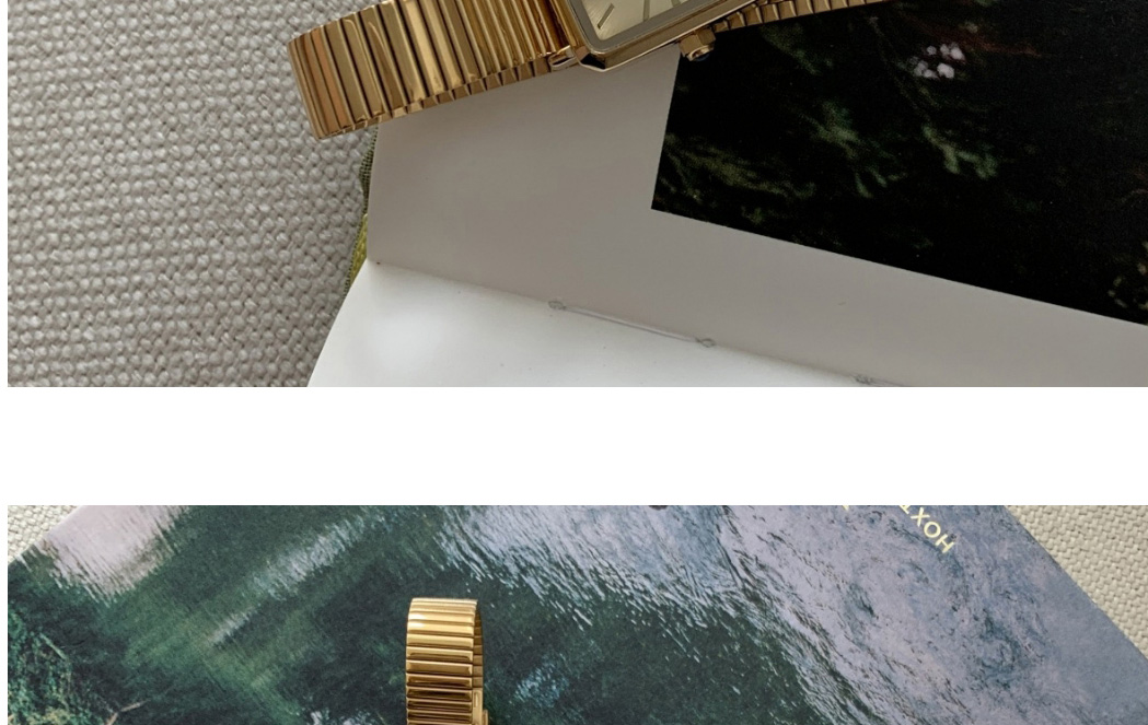 Fashion Gold Belt Green Surface Pu Square Dial Watch (with Battery),Ladies Watches