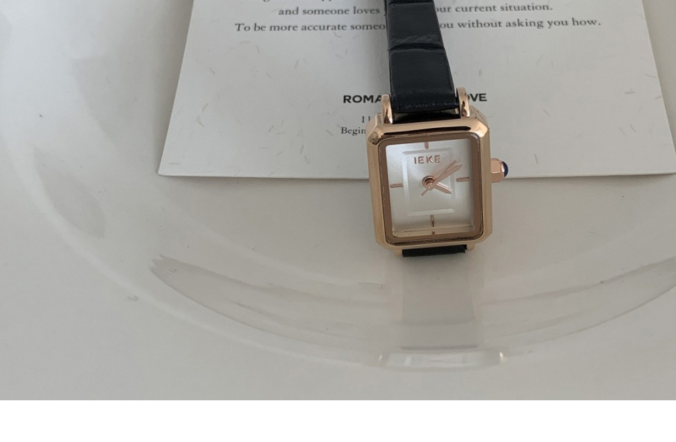 Fashion Black Belt Rose Gold White Noodles Pu Square Dial Watch (with Battery),Ladies Watches