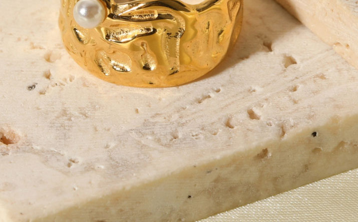Fashion Gold Titanium Lava Pearl Open Ring,Rings