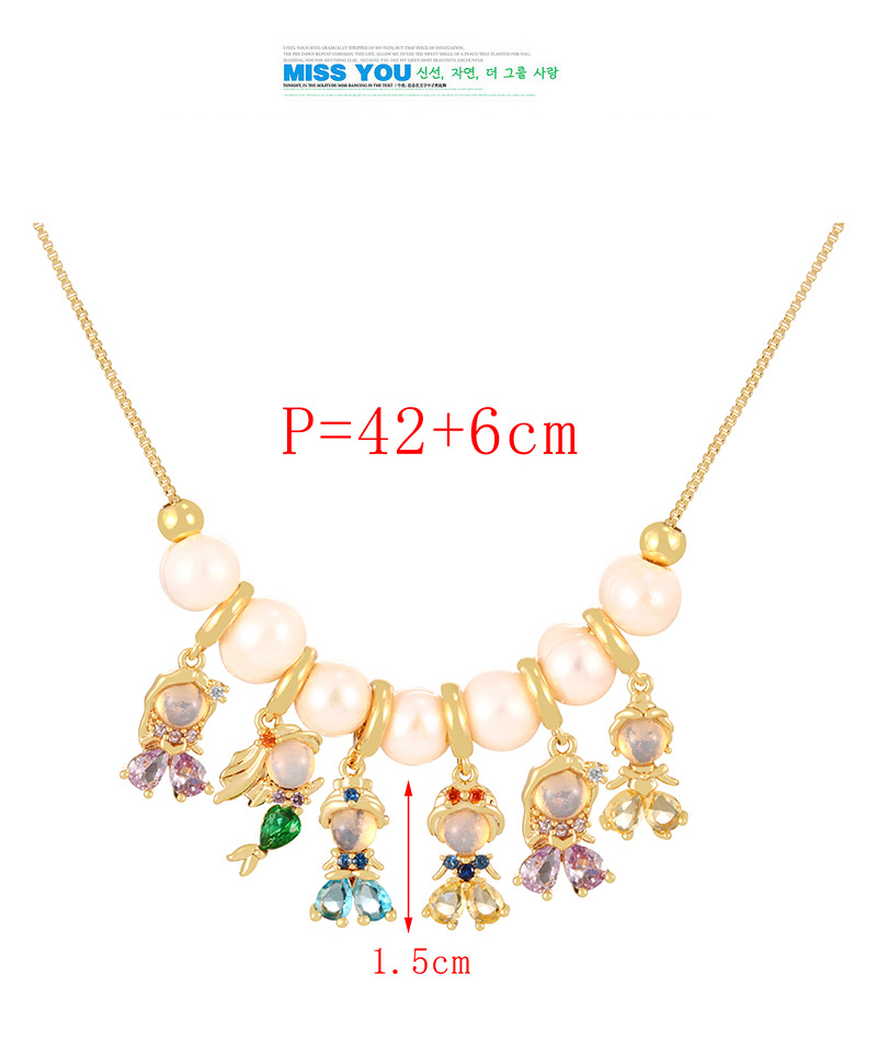 Fashion Gold Zirconia Princess Pendant Beaded Pearl Necklace In Copper,Necklaces