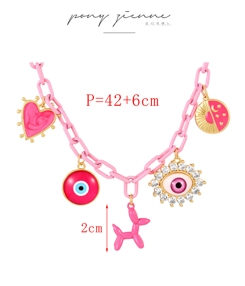 Fashion Pink Copper Paved Zircon Oil Drip Eye Balloon Dog Pendant Chunky Chain Necklace,Necklaces