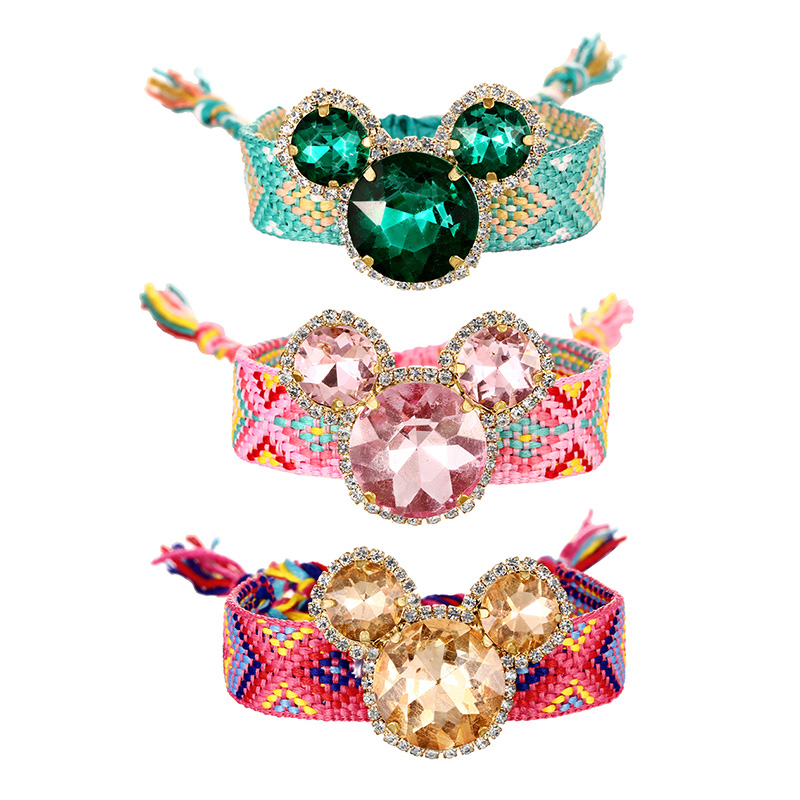 Fashion Pink Alloy Diamond Mickey Head Braided Pattern Bracelet,Fashion Bracelets