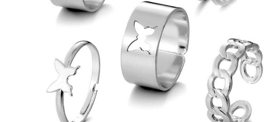 Fashion 12# Alloy Hollow Heart Butterfly Ring Set,Rings Set