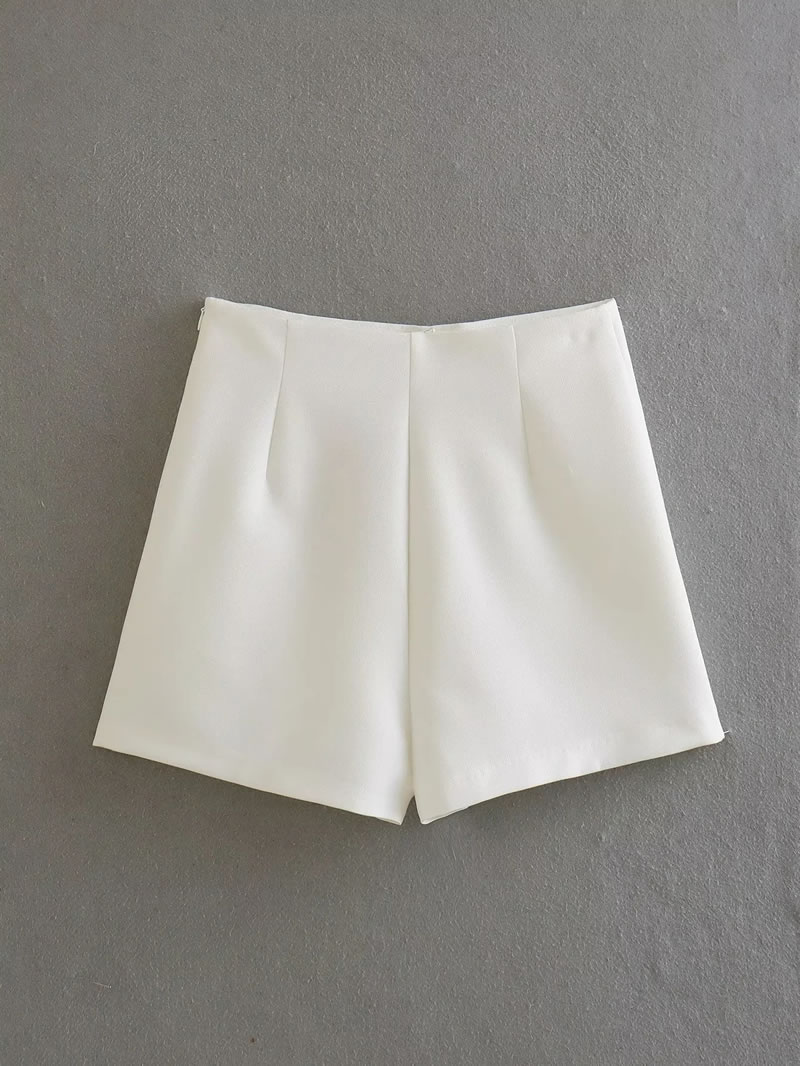 Fashion White Polyester Slit Culottes,Shorts