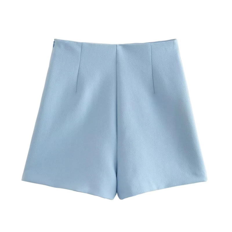 Fashion Blue Polyester Slit Culottes,Shorts