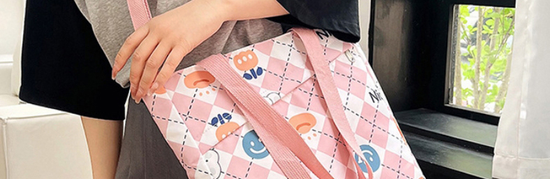 Fashion Pink Oxford Cloth Printed Diamond Large Capacity Messenger Bag,Shoulder bags