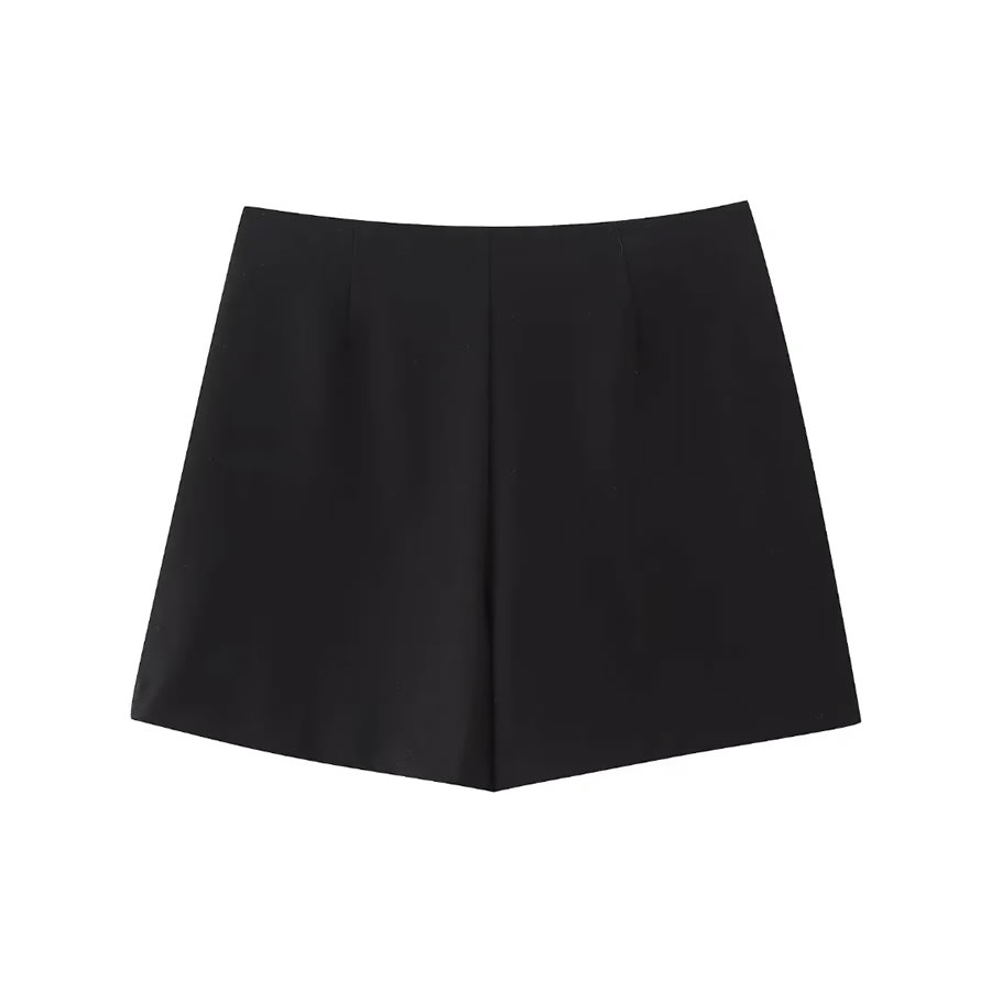 Fashion Black Woven Button-trimmed Pleated Culottes,Shorts