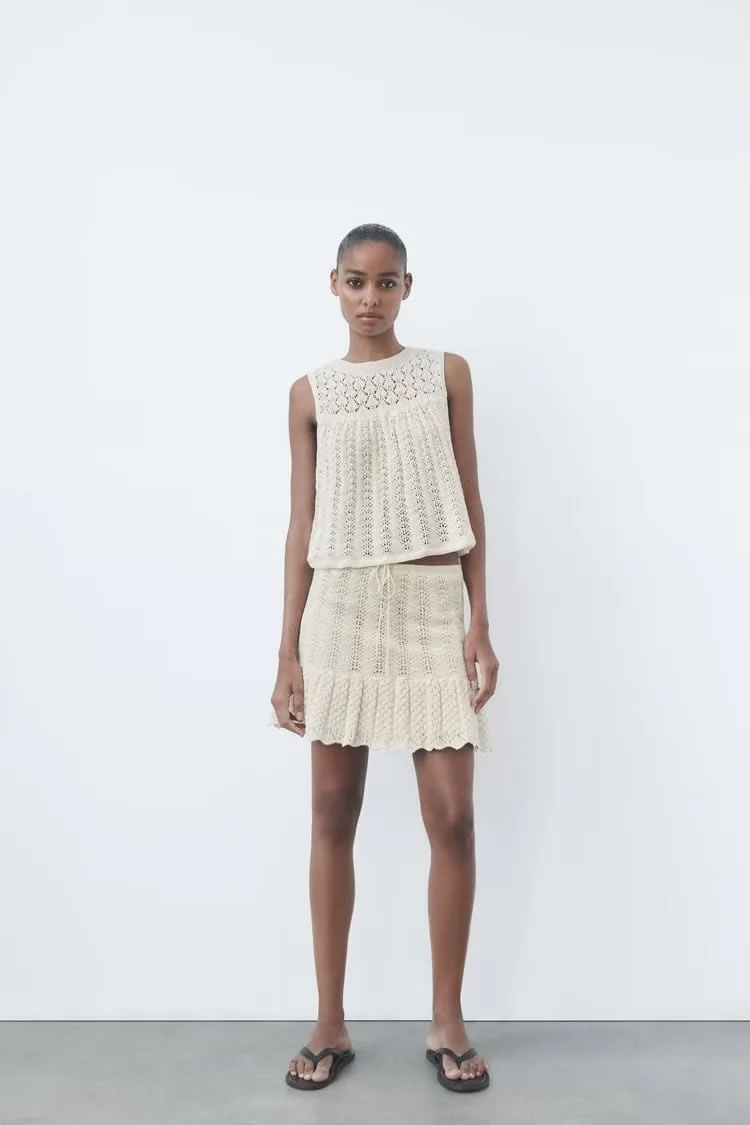 Fashion White Jacquard Mesh-knit Skirt,Skirts