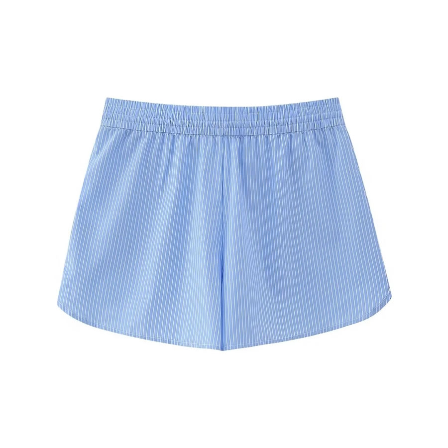 Fashion Blue Woven Stripe Lace-up Shorts,Shorts