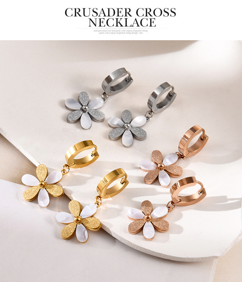 Fashion Gold Titanium Shell Sequin Flower Hoop Earrings,Earrings