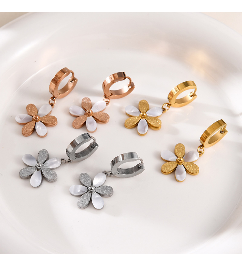 Fashion Rose Gold Titanium Shell Sequin Flower Hoop Earrings,Earrings