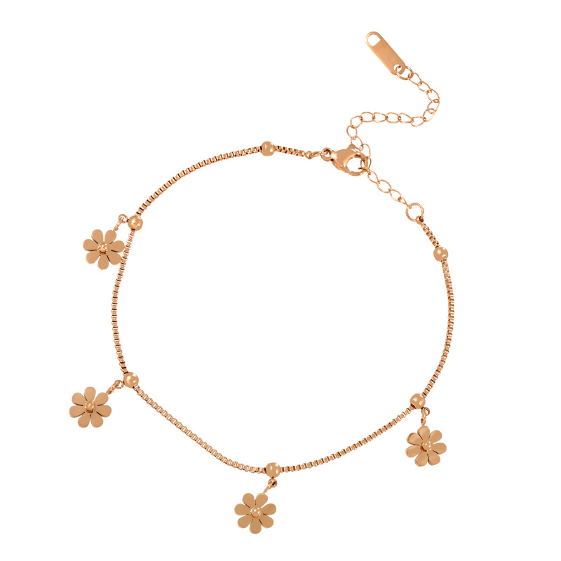Fashion Rose Gold Titanium Steel Flower Pendant Anklet,Bracelets