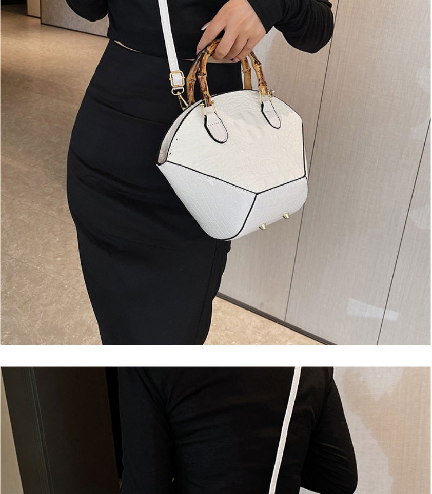 Fashion Black Pu Crocodile Pattern Bamboo Handle Large Capacity Messenger Bag,Shoulder bags