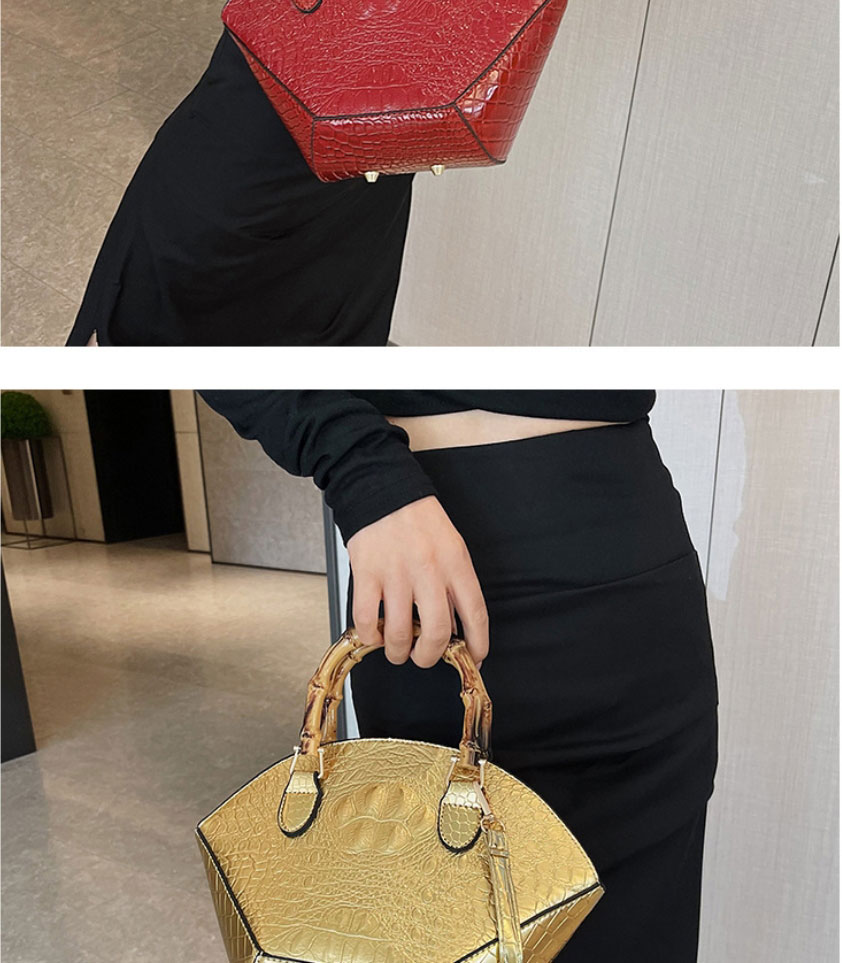 Fashion Green Pu Crocodile Pattern Bamboo Handle Large Capacity Messenger Bag,Shoulder bags