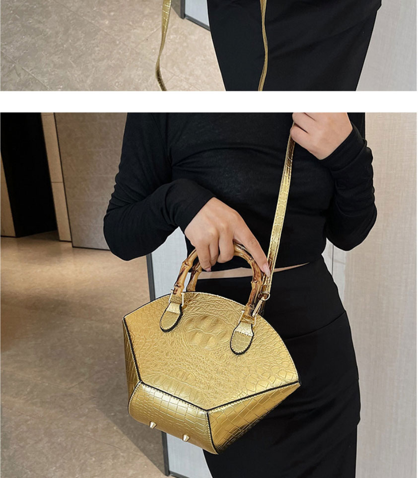 Fashion Black Pu Crocodile Pattern Bamboo Handle Large Capacity Messenger Bag,Shoulder bags