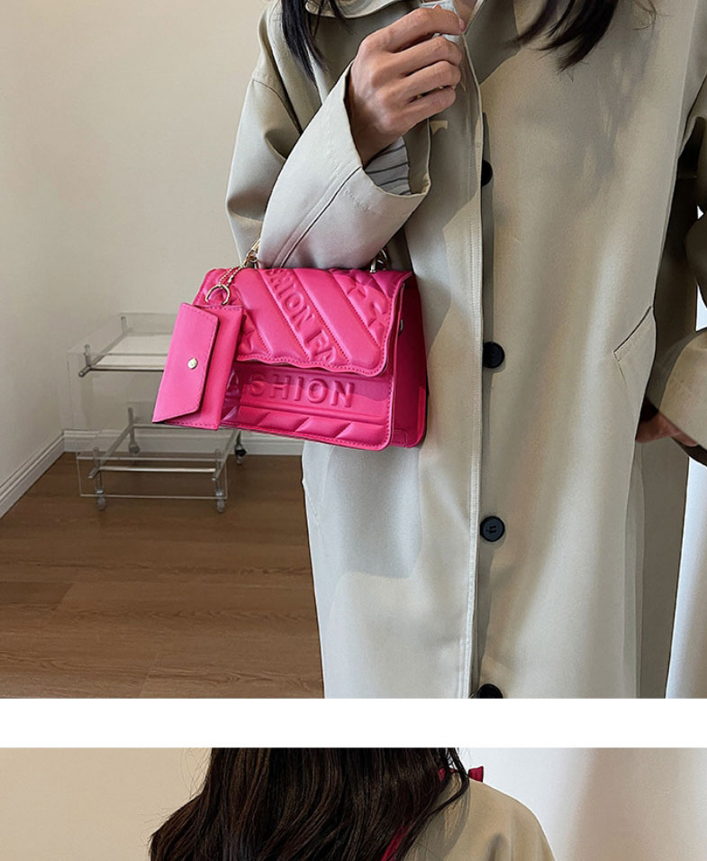 Fashion Rose Red Pu Embossed Letter Large Capacity Diagonal Combo Bag,Shoulder bags