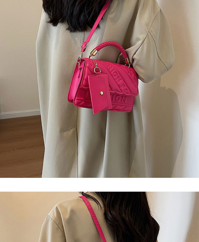 Fashion Rose Red Pu Embossed Letter Large Capacity Diagonal Combo Bag,Shoulder bags