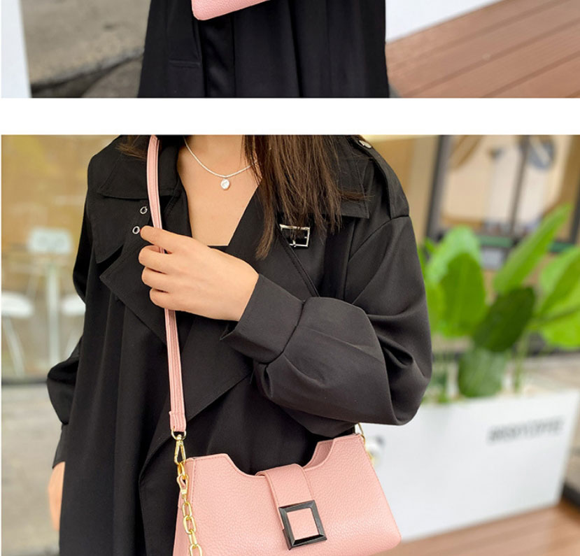 Fashion Khaki Pu Square Buckle Messenger Bag,Shoulder bags