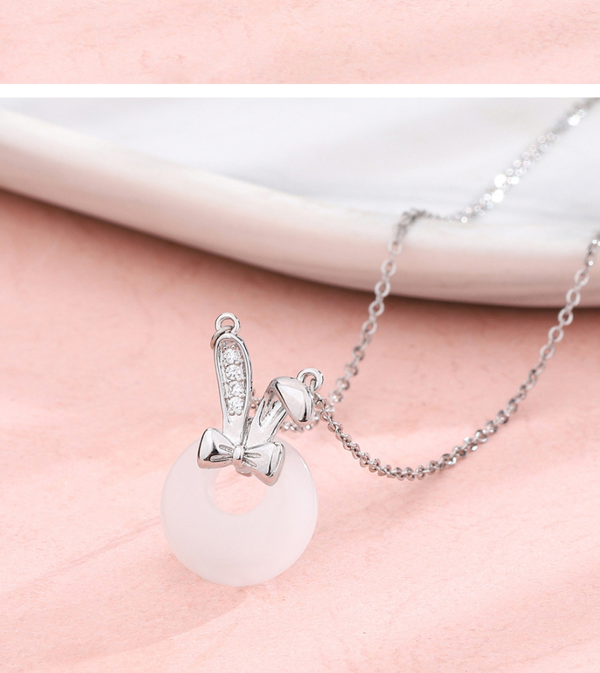 Fashion Silver Copper And Diamond Safety Buckle Rabbit Ear Necklace,Necklaces