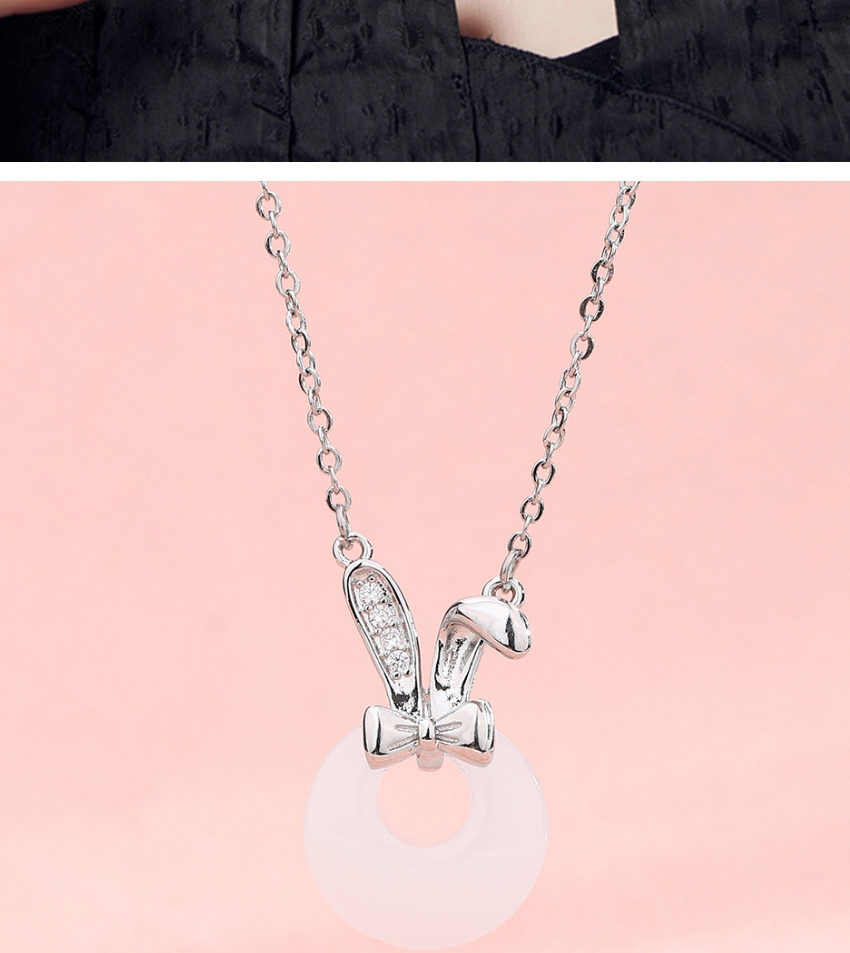 Fashion Silver Copper And Diamond Safety Buckle Rabbit Ear Necklace,Necklaces