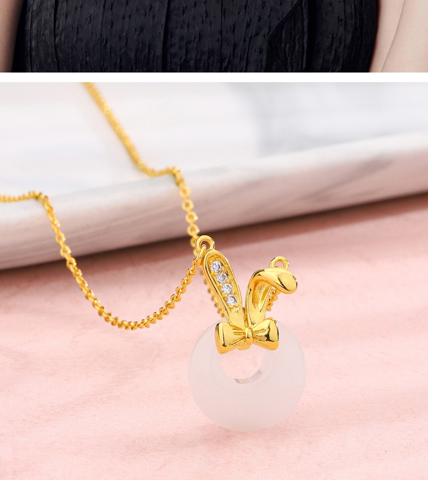Fashion Gold Copper And Diamond Safety Buckle Rabbit Ear Necklace,Necklaces