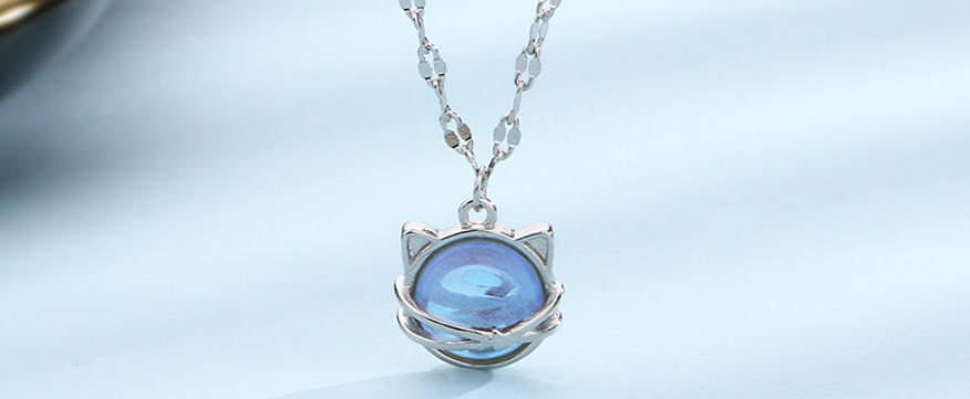 Fashion Glass Cat Necklace (platinum Gold) Copper Glass Cat Necklace,Necklaces